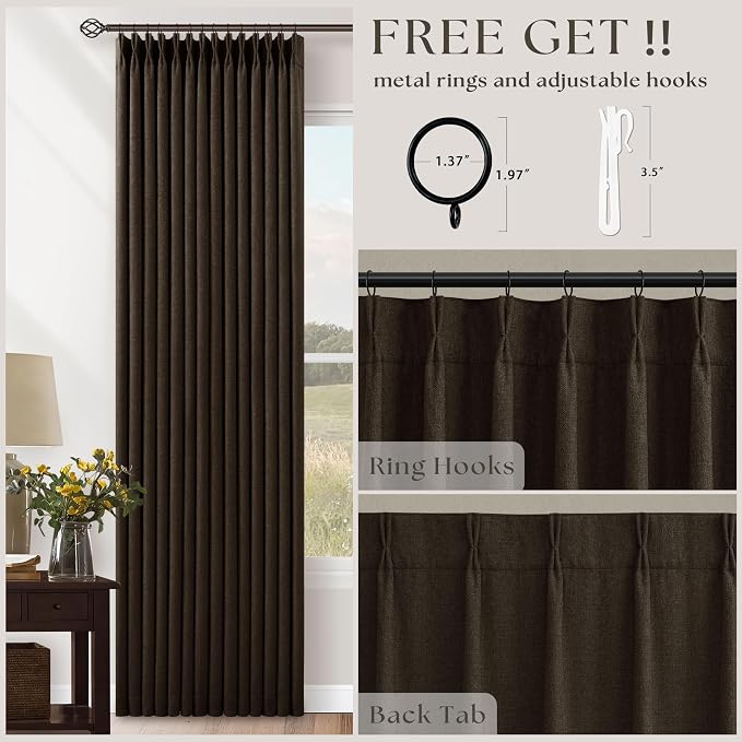 Dark Chocolate Pinch Pleated 100% Blackout Linen Bedroom 80 Inch Curtains | - Image 6