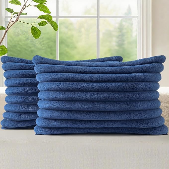 decorUhome Fall Faux Fur Throw Pillow Covers 12x20 Set of 2 Navy Blue | by decorUhome