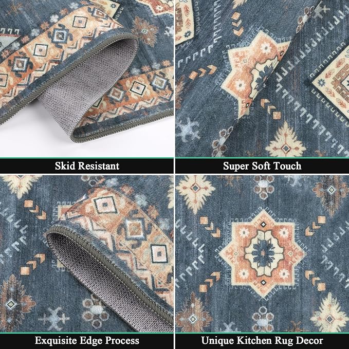 HEBE Boho Kitchen Rugs Set of 3, Non Slip Washable Kitchen Mats - Image 3