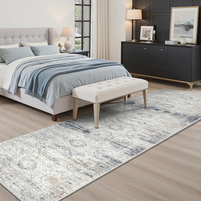 Soalmost Runner Rug 2x8 Washable Hallway Kitchen Runners Blue/Ivory | Non-Slip - Image 4