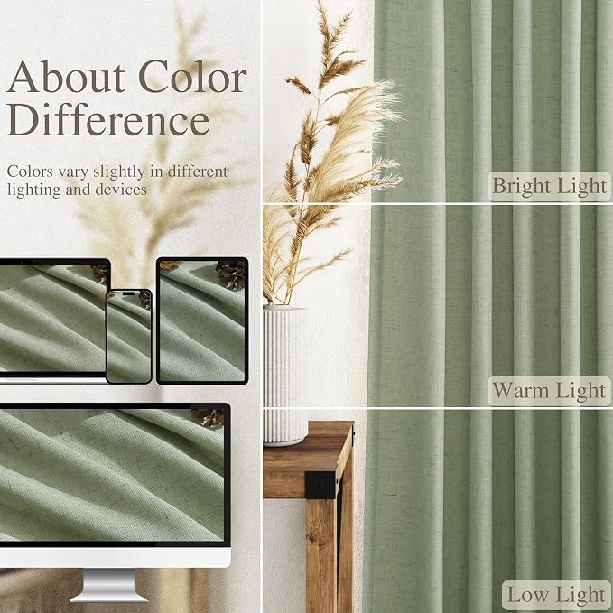 Light Sage Linen Curtains 84 Inch Length 2 Panels Set - Image 3