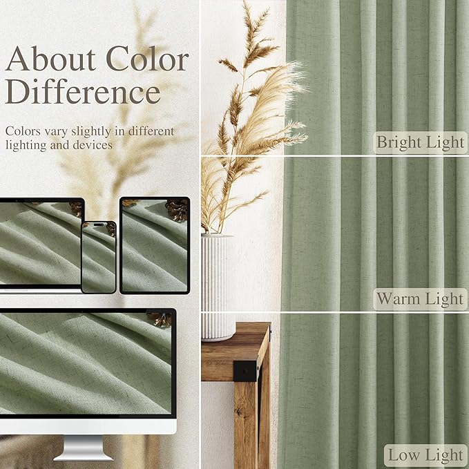 Light Sage Linen Curtains 100 Inches Long - Image 3