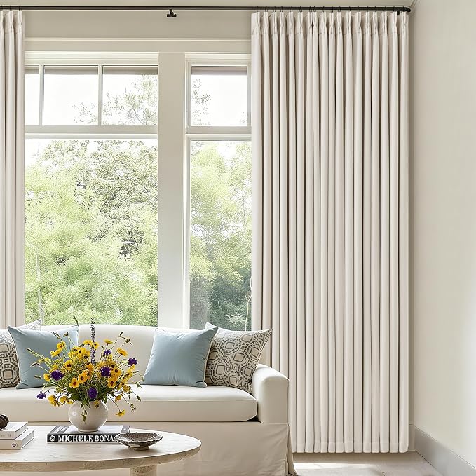 100 Inch Blackout Linen Curtains Pinch Pleated Back Tab Dual Layer W40xL100 | - Image 9