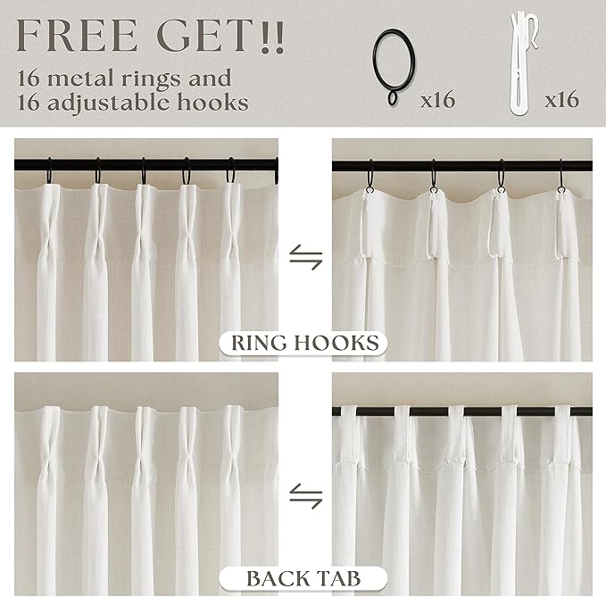 98 Inch Long Curtains Pinch Pleat Linen Curtains 2 Panels Natural | Light - Image 4
