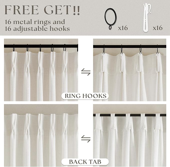 Natural Linen Pinch Pleated Curtains 120 Inches Long W40xL120 | Pleated Drapes - Image 5