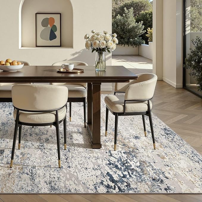 DMOYEST Area Rug Living Room Rugs 6x9 Washable Abstract Beige Blue Carpet | - Image 4