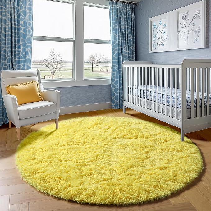 Yellow Round Rugs 5ft for Bedroom Living Room, Fluffy Circle Area Rug for Kids - Image 7