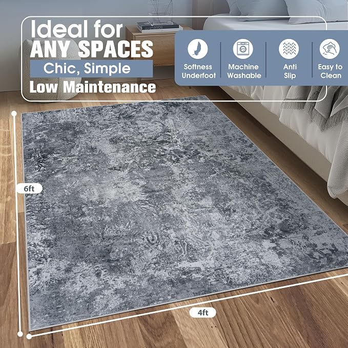 Aelenmu 4x6 Area Rugs for Living Room Washable Bedroom Dining Room Black | - Image 2