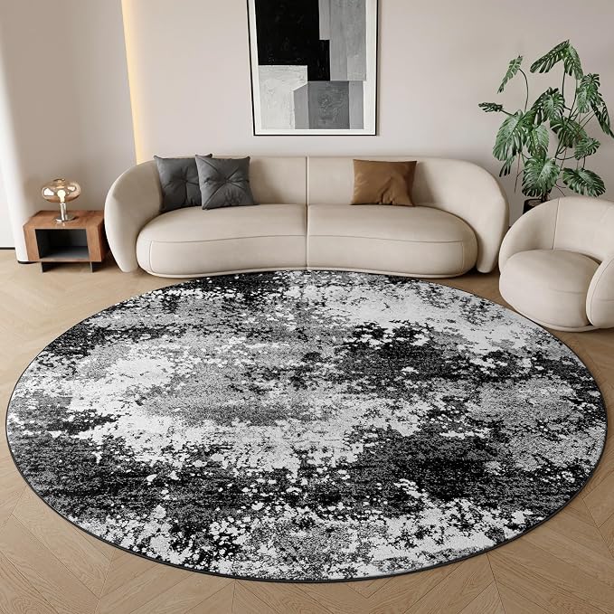 Black Round Rug 4ft Washable Circle Area Rugs - Image 4