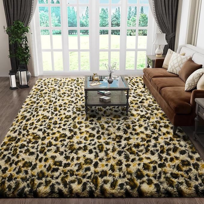 Ophanie 6x9 Leopard Rugs for Bedroom Living Room, Cheetah Print Rug Fluffy Shag - Image 3