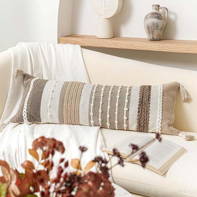 Brown Decorative Lumbar Pillow Cover 14x36 Boho Long Body Pillow - Image 5