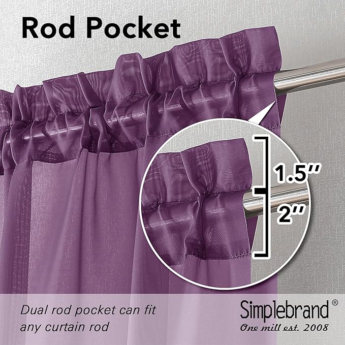 Simplebrand Plum Purple Sheer Curtains 72 Inches Long 2 Panels - Image 2