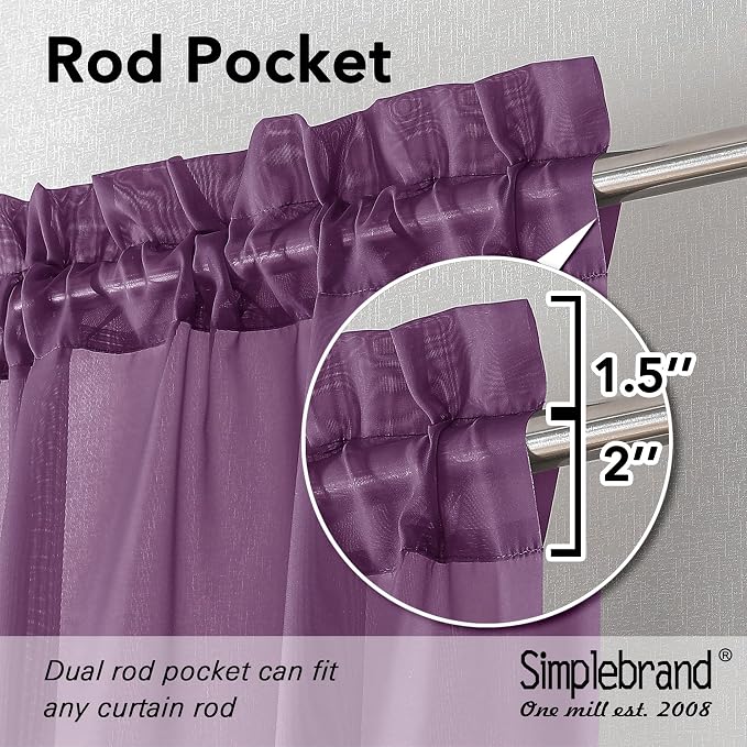 Simplebrand Plum Purple Sheer Curtains 96 Inches Long 2 Panels, Light Filtering - Image 2