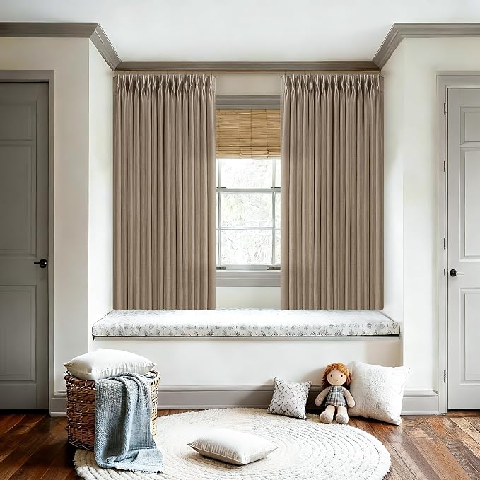 Pinch Pleated Linen Light Filtering Taupe Latte Curtains 72 Inches Length | 72 - Image 6
