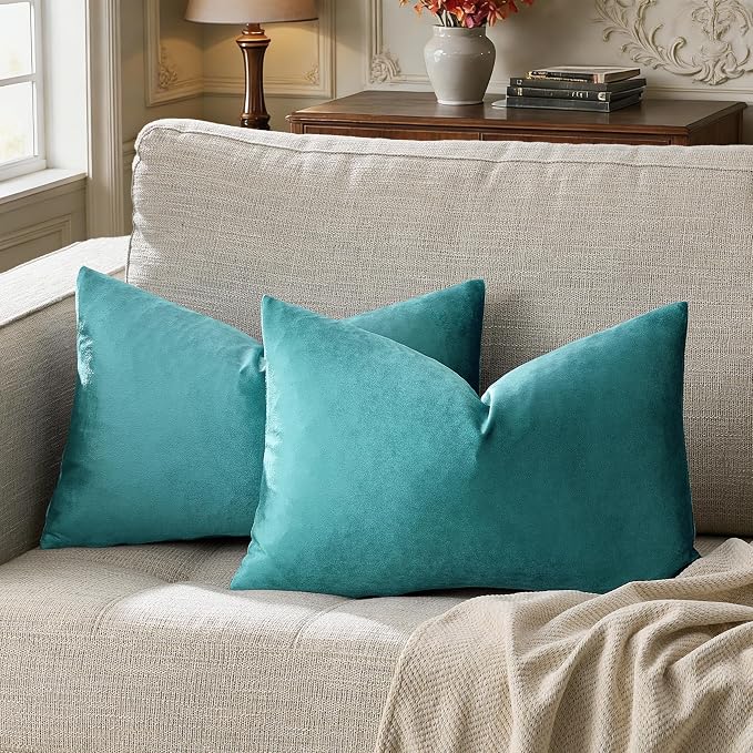 GIGIZAZA Teal Pillow Covers 12x20 Decorative Pillows Pack of 2 | Lumbar Blue - Image 6