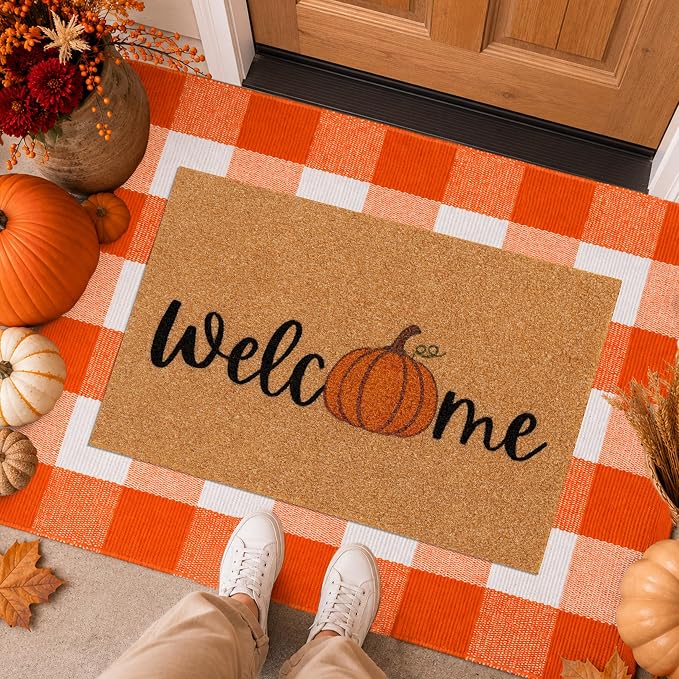 2 Pcs Fall Door Mat, Layered Pumpkin Welcome Coir Doormat - Image 7