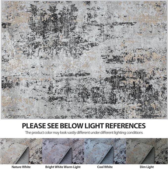 9x12 Area Rugs for Living Room Washable Bedroom Dining Room Black Grey Gold | - Image 6