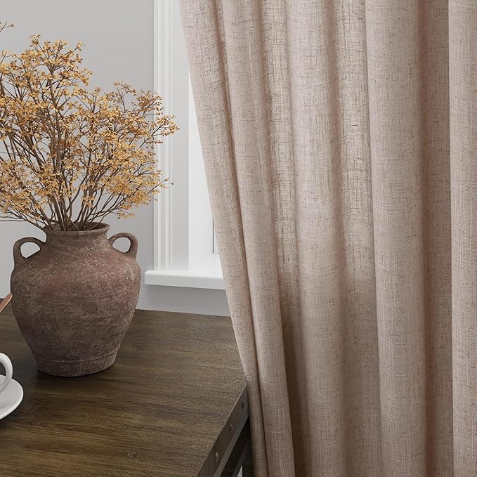 Oatmeal Linen Curtains 63 Inches Length 2 Panels Set - Image 2