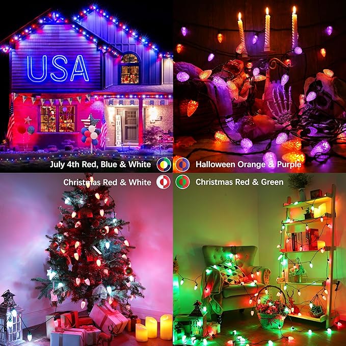 Brizled C9 RGB Christmas Lights, 35FT 54 LED Color Changing Outdoor Christmas Lights, Connectable Halloween Light with Remote, Dimmable Waterproof for Christmas Tree Light Xmas Tree Party Indoor Decor