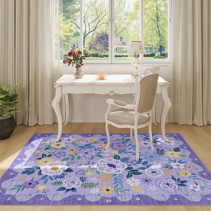 DUKINO 3x5 Area Rug, Floral Washable Rug - Image 3