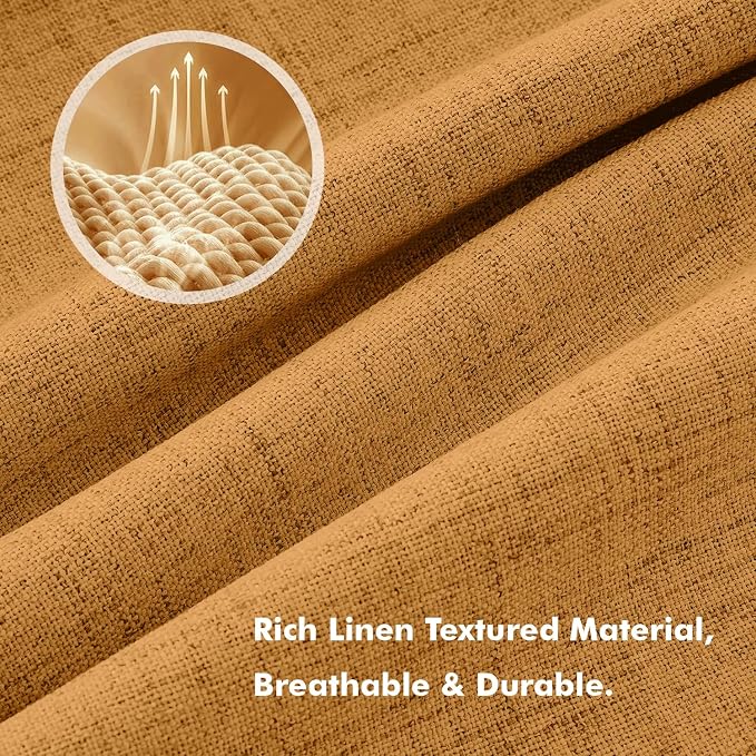 MIULEE Fall 100% Blackout Linen Curtains 42" x 72" Mustard Yellow 2 Panels | - Image 3