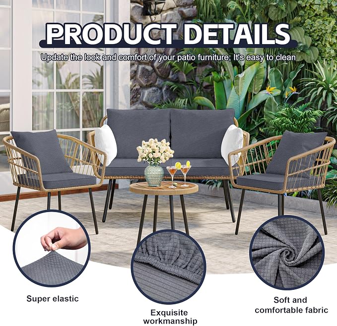 8Pcs Patio Cushion Covers, Outdoor Stretch Cushion Covers, Washable | Stretch - Image 3