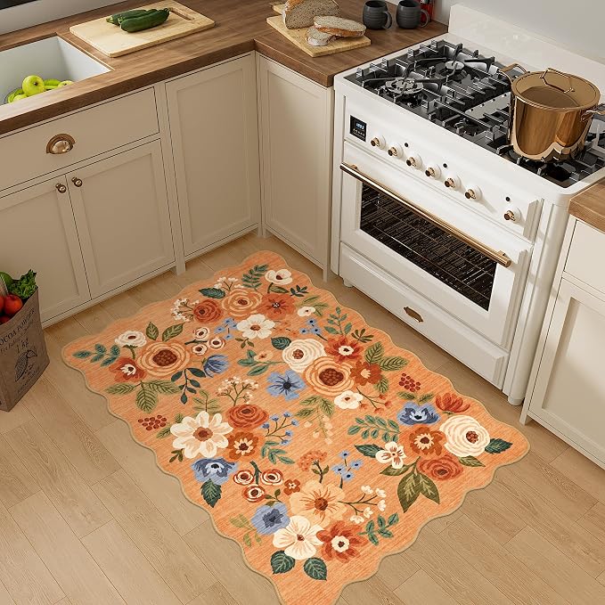 DUKINO 2x3 Rugs for Entryway, Floral Door Mat Washable Kitchen Rugs, Low Pile - Image 5
