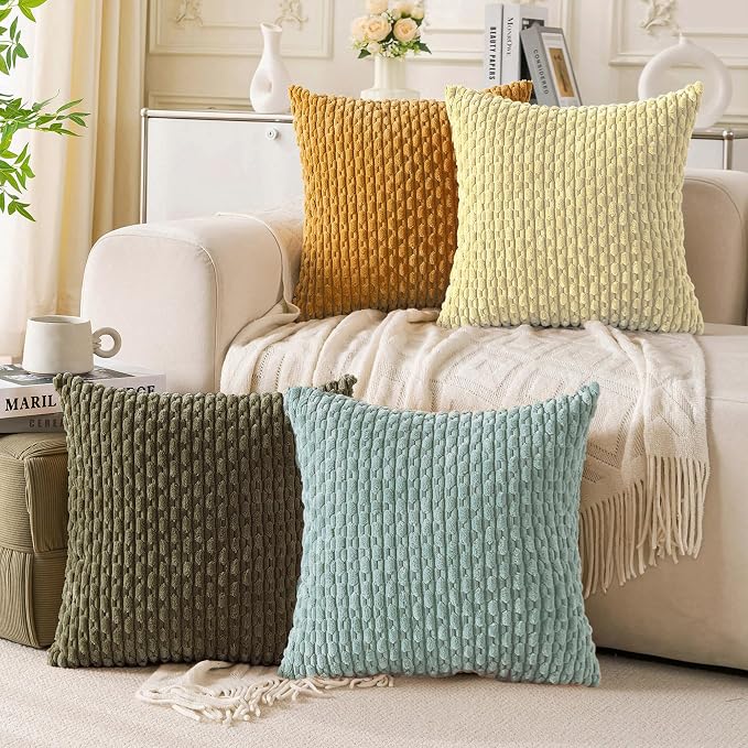 Set of 4 Pale Yellow Decorative Throw Pillow Covers 12x20 Inch Corduroy Pillow - Image 8