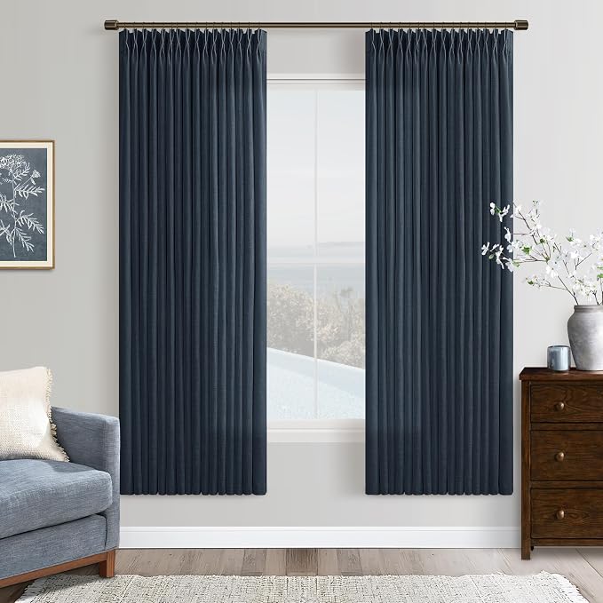 Pinch Pleat Linen Dark Blue Linen Light Filtering Curtains 72 Inch 2 Panels | by Twodrapes