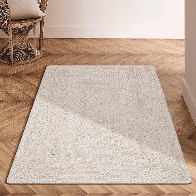Hausattire Hand Woven Jute Braided Rug, 2x3 ft, Off-White | 100% natural jute - Image 5