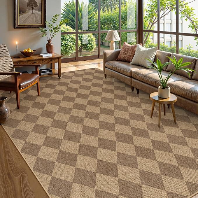 Lahome Checkered Easy Jute Dining Room Rug, 9x12 Outdoor Area Rugs Washable | by Lahome
