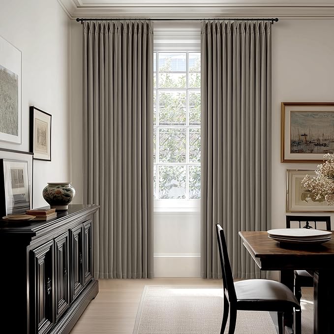 Taupe Grey 120 Inch Blackout Pinch Pleated Curtains - Image 7