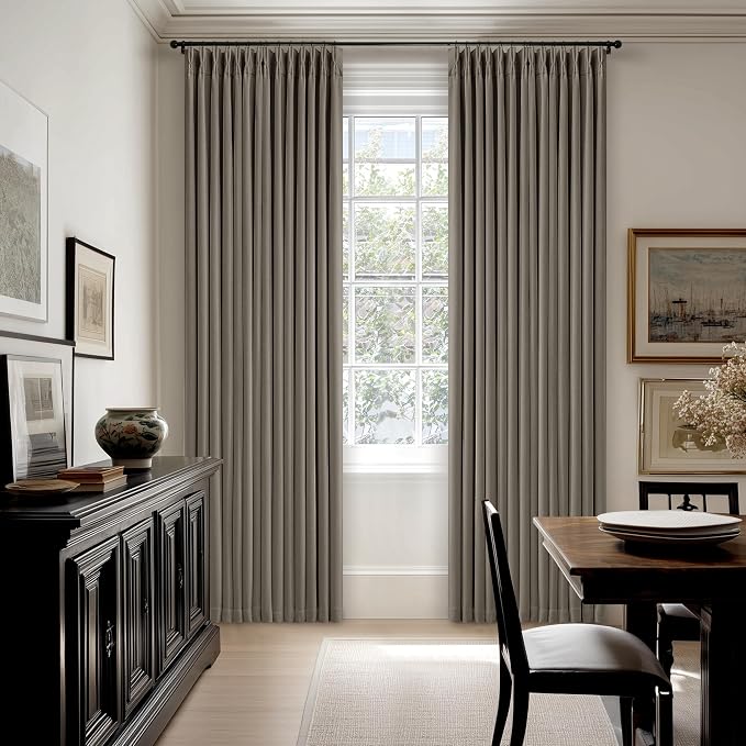 Taupe Gray Linen Blackout Pleated Curtains 90 Inches Long - Image 9