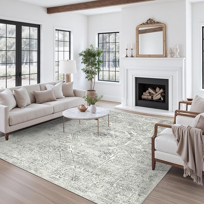 Soalmost Washable Area Rug 8x10 Large Soft Living Room Rugs Light Gray | - Image 9