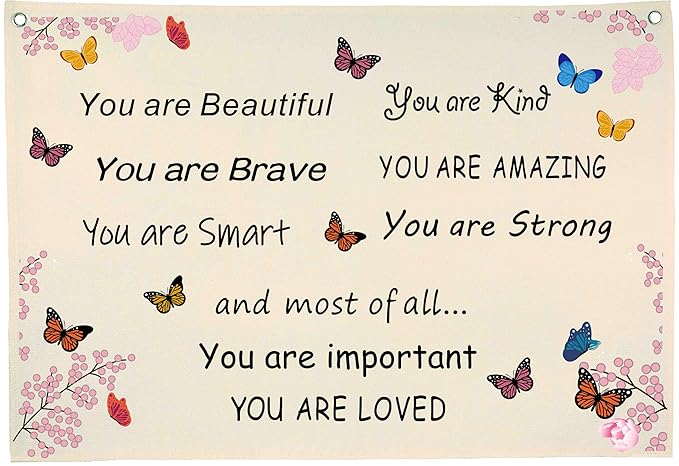 You are Beautiful-Girls Nursery Rectangular Canvas Banner-Flag Wall Sign for Girl Kids-Baby Room Nursery Above Crib Bedroom Dorm Wall Decor- Baby Growth Stuff-Baby Shower Birthday Christmas Gift