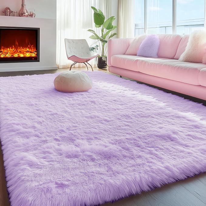 Fluffy Purple Rug 4x6 Ft, Shaggy Furry Rugs by PAGISOFE