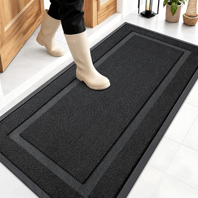 OLANLY Front Door Mat Outside 47x23, All-Season Heavy-Duty Rubber Doormat | Jet by OLANLY