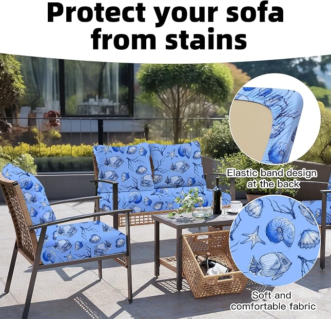 8Pcs Outdoor Cushion Covers, Elastic Patio Cushion Covers | Washable, - Image 4