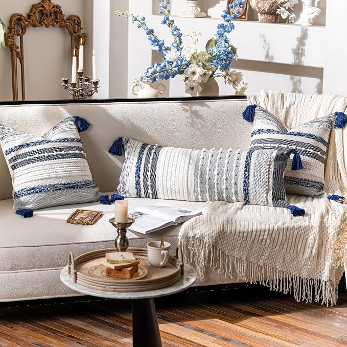 Navy Dark Blue Boho Decorative Lumbar Pillow Cover 14x36, Long Body Pillow - Image 7