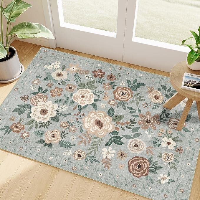DUKINO 2x3 Entryway Rug, Door Mat Soft Washable Rug Non Slip, Sage Green | Low by DUKINO