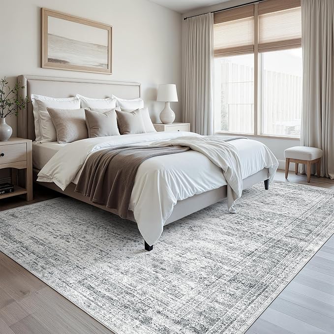 Soalmost 9x12 Area Rugs for Living Room Washable Rug Non-Slip Grey | Large - Image 5
