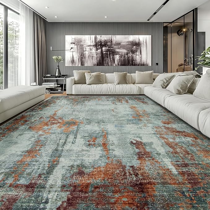 Aelenmu 10x14 Area Rugs for Living Room Dining Room Washable Red Brown | Soft - Image 2