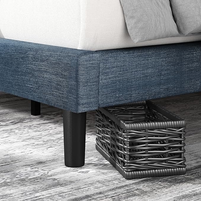 ZINUS Omkaram Upholstered Platform Bed Frame, Mattress Foundation, Wood Slat Support, No Box Spring Needed, Easy Assembly, King, Navy