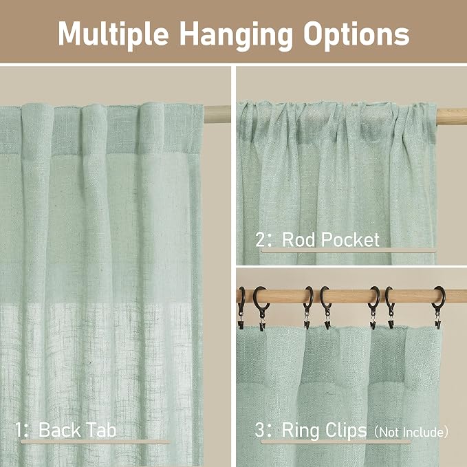 Light Sage Linen Curtains 45 Inches Long - Image 3