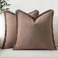 MIULEE Linen Fringe Decorative Fall Throw Pillow Covers Dark Coffee 20x20 | Set by MIULEE
