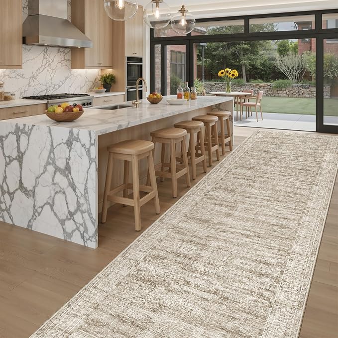 Soalmost Washable 3x20 Hallway Runner Rug Non-Slip Kitchen Entry Rugs Brown | - Image 4