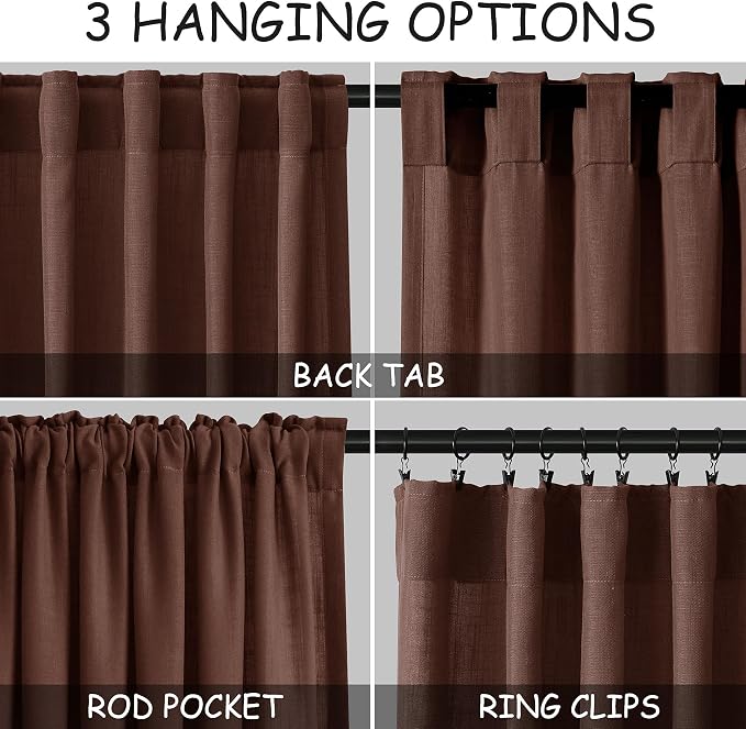 Rustic Brown Linen Curtains 72 Inch Length - Image 2