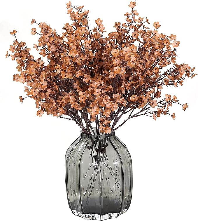 JAKY-Global Babys Breath Silk Artificial Flowers 6 Bundle Fake Plants Fall Decorations for Farmhouse,Home Decor Wedding Party Decoration Bouquets DIY Garden (Dark Brown Pink 6pcs)