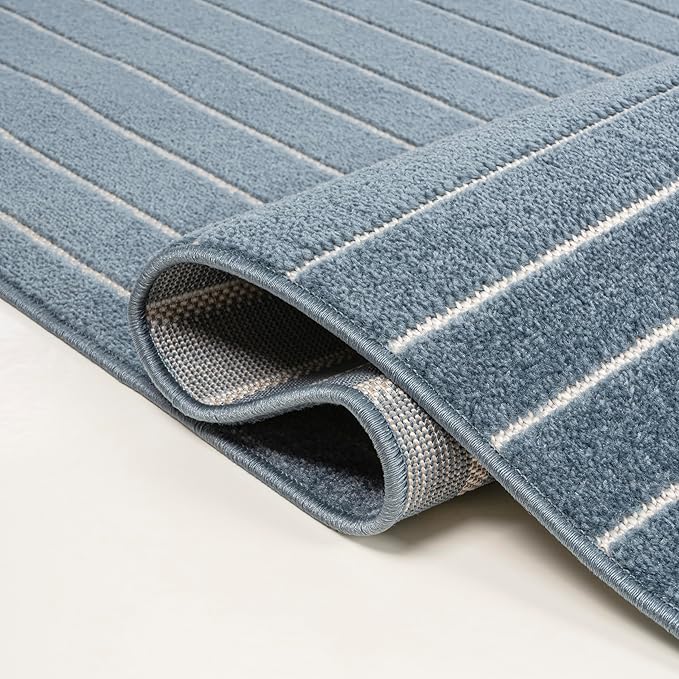 Eyely NCS101D-4 Odense High-Low Minimalist Angle Geometric Dark Blue/Cream 4 ft. x 6 ft. Indoor/Outdoor Area Rug, for Home, Backyard, Patio, Porch, Bedroom, Kitchen, Living Room