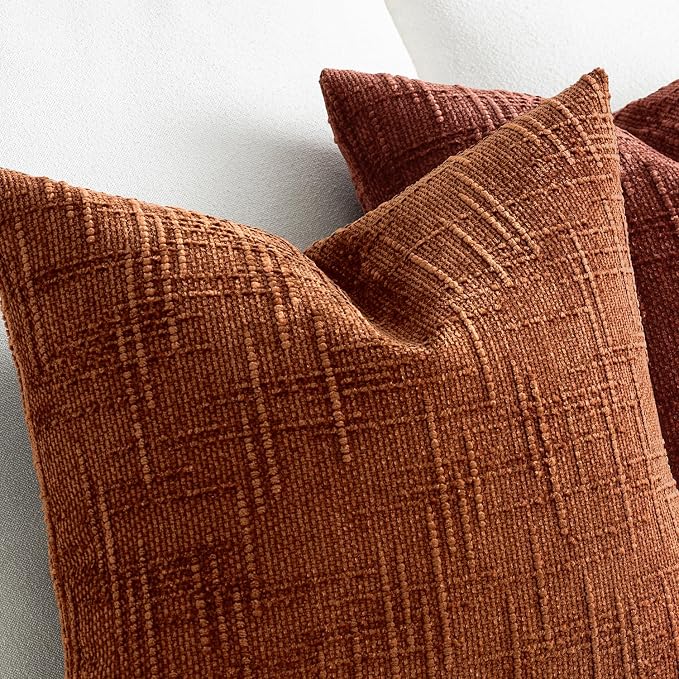 MIULEE Chenille Textured Fall Throw Pillow Covers Burnt Orange 18x18 | Set of 2 - Image 4